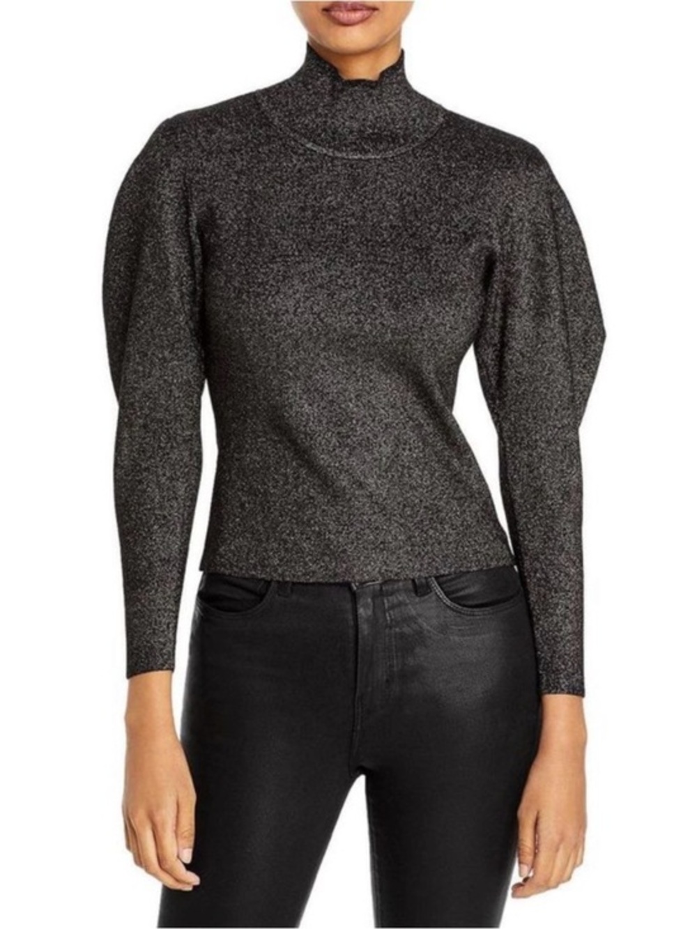 A.L.C. Womens Samuel Black Metallic Mock Neck Shirt Pullover Sweater Small